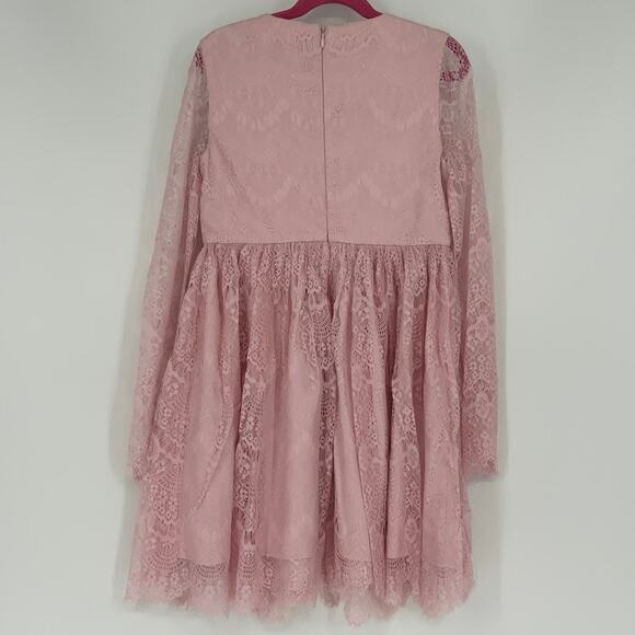 Bardot Junior Size 10 Popourri Gertrude Lace Dress Scallop Hem Long Sleeve O3-8 - Picture 3 of 10